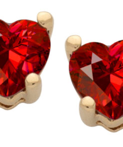 Gold Plated Cubic Zirconia Heart Birthstone Stud Earrings Garnet 