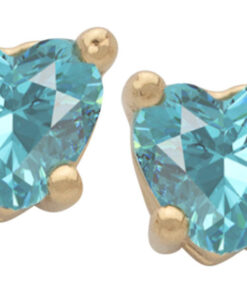 Gold Plated Cubic Zirconia Heart Birthstone Stud Earrings Aquamarine