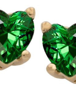 Gold Plated Cubic Zirconia Heart Birthstone Stud Earrings Emerald