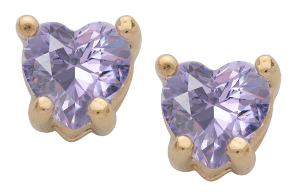 Gold Plated Cubic Zirconia Heart Birthstone Stud Earrings alexandrite