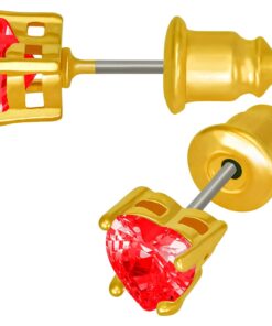 Gold Plated Cubic Zirconia Heart Birthstone Stud Earrings
