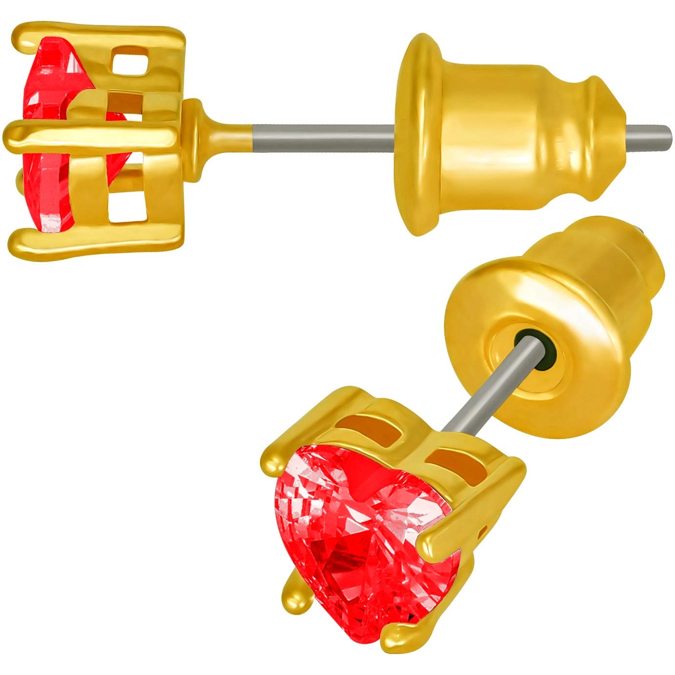 Gold Plated Cubic Zirconia Heart Birthstone Stud Earrings