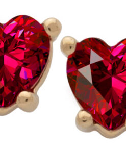 Gold Plated Cubic Zirconia Heart Birthstone Stud Earrings Ruby