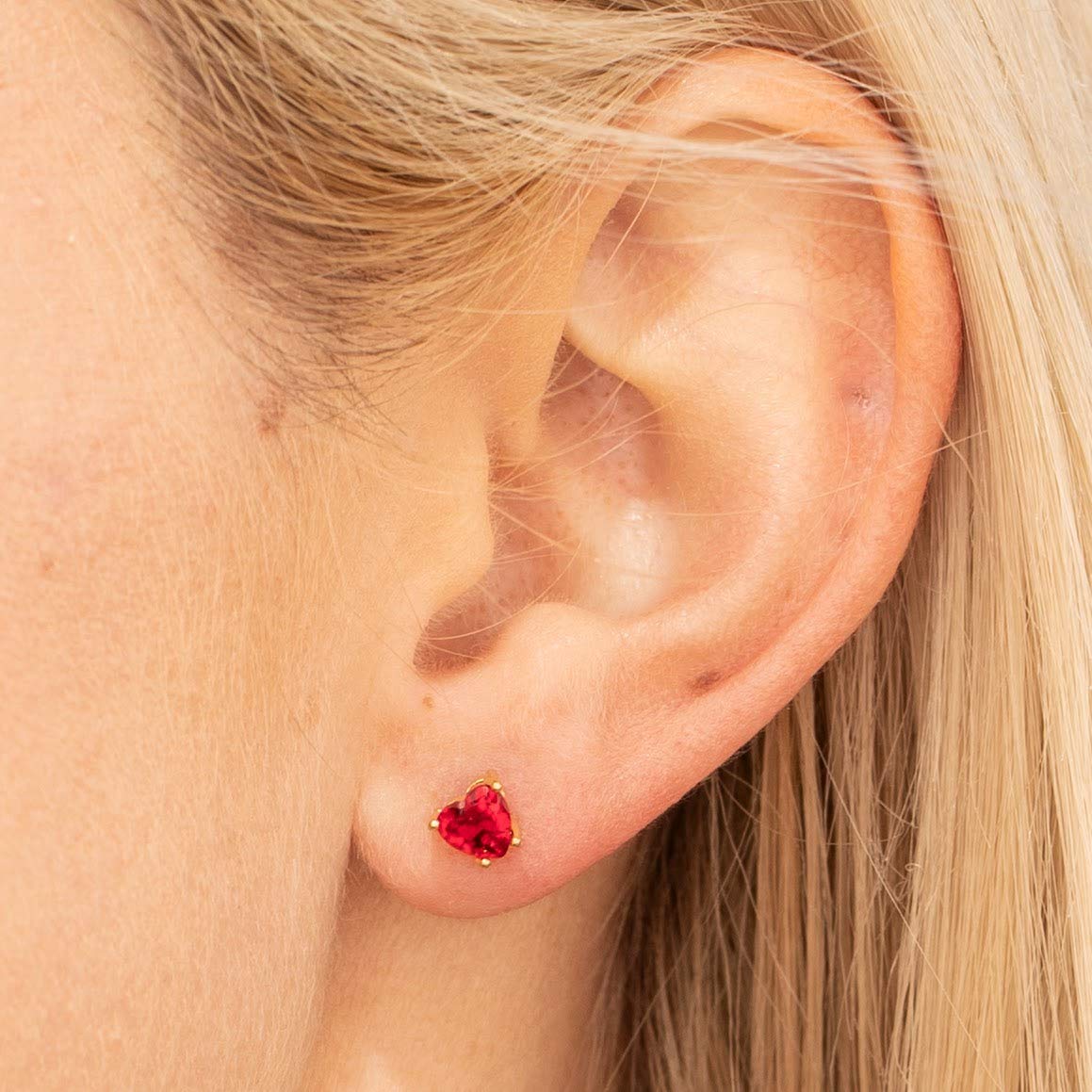 Gold Plated Cubic Zirconia Heart Birthstone Stud Earrings