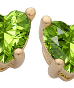 Gold Plated Cubic Zirconia Heart Birthstone Stud Earrings Peridot