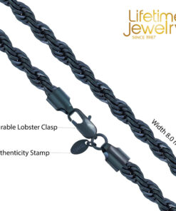 Gold Plated 8mm Rope Chain Necklace Black