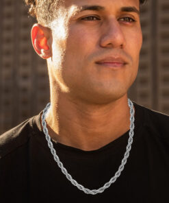 Gold Plated 8mm Rope Chain Necklace Stainless Steel
