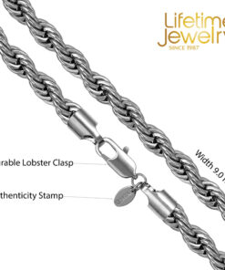 Gold Plated 9mm Rope Chain Necklace Stainless Steel
