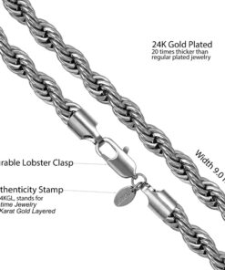Gold Plated 9mm Rope Chain Necklace Stainless Steel