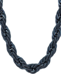 Gold Plated 9mm Rope Chain Necklace Black