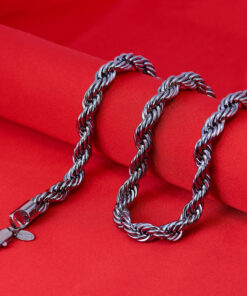 Gold Plated 9mm Rope Chain Necklace Gunmetal