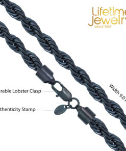 Gold Plated 9mm Rope Chain Necklace Black
