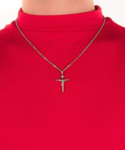 White Gold Plated Classic Jesus Crucifix (with or without Pendant Chain)