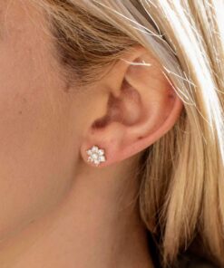 Gold Plated Cubic Zirconia 9mm Flower Stud Earrings
