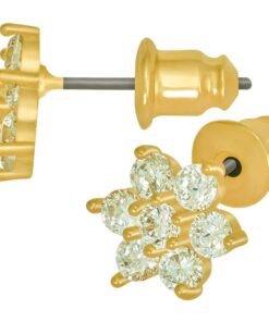 Gold Plated Cubic Zirconia 9mm Flower Stud Earrings