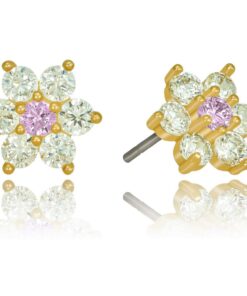 Gold Plated Cubic Zirconia 9mm Flower Stud Earrings
