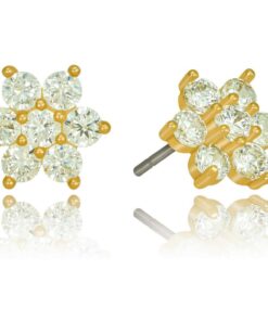 Gold Plated Cubic Zirconia 9mm Flower Stud Earrings