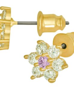 Gold Plated Cubic Zirconia 9mm Flower Stud Earrings