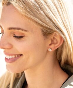 Gold Plated Cubic Zirconia 9mm Flower Stud Earrings