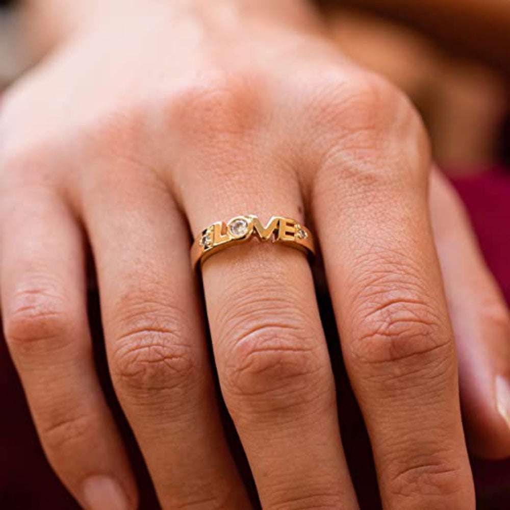 Gold Plated Cubic Zirconia LOVE Ring
