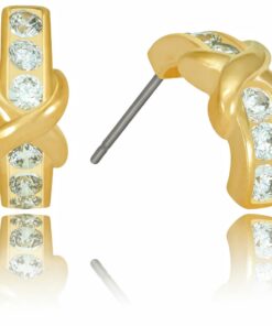 Gold Plated Hugs & Kisses Cubic Zirconia Stud Earrings 24k Gold Plated
