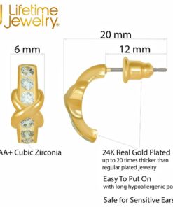 Gold Plated Hugs & Kisses Cubic Zirconia Stud Earrings 24k Gold Plated
