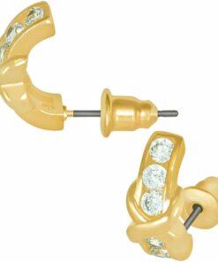 Gold Plated Hugs & Kisses Cubic Zirconia Stud Earrings 24k Gold Plated