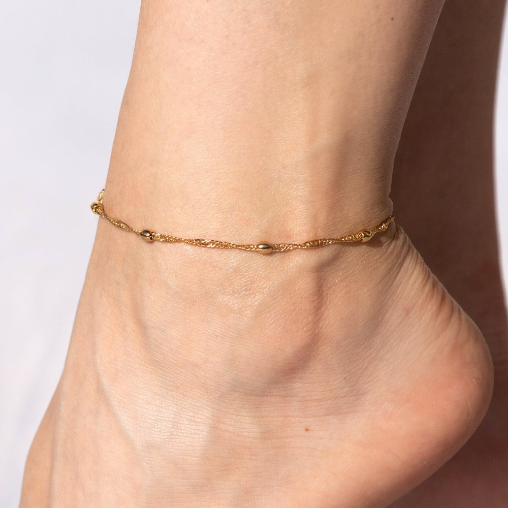 Gold Plated 2mm Whisper Chain with Ball Anklet