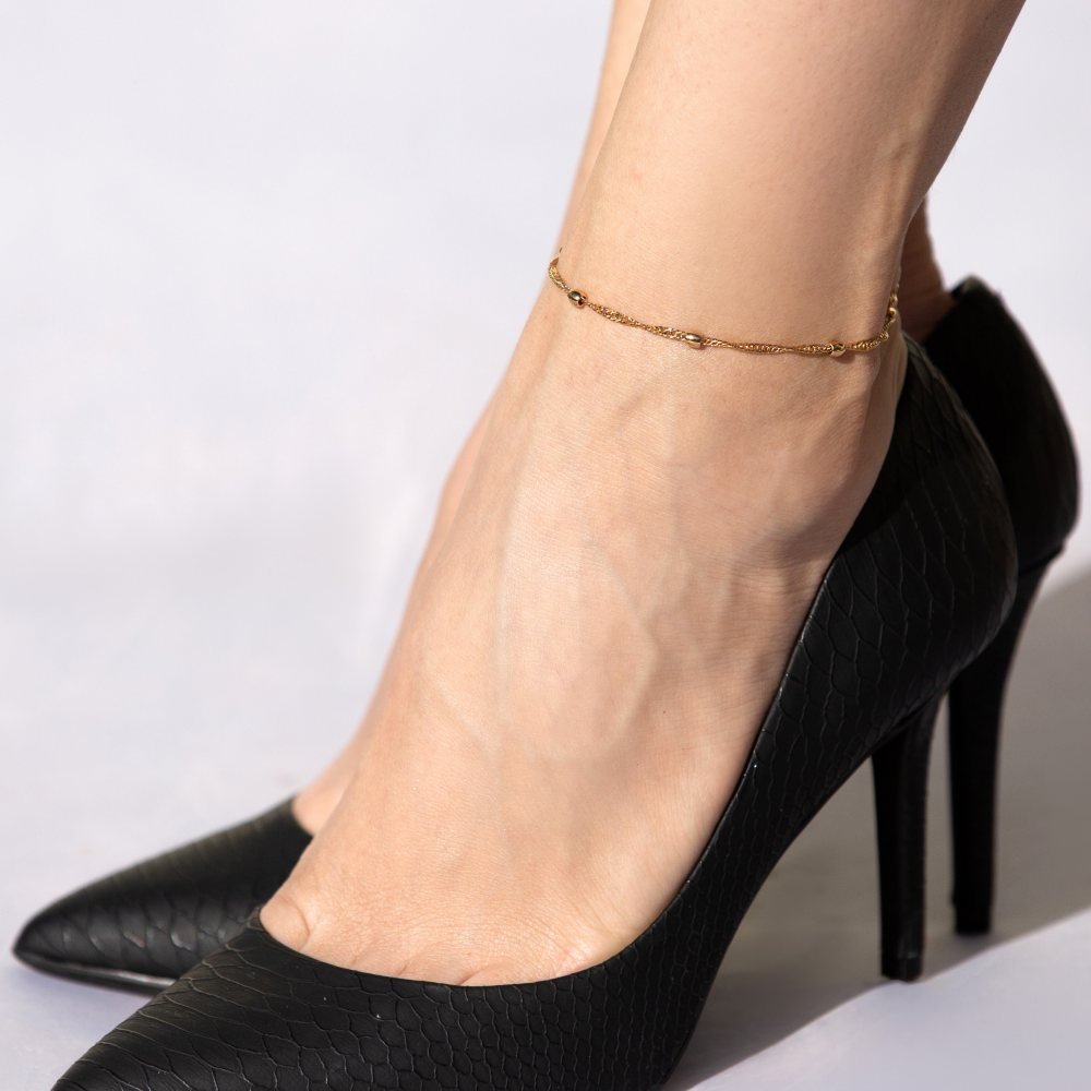 Gold Plated 2mm Whisper Chain with Ball Anklet