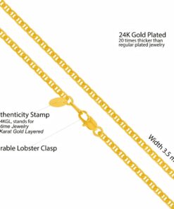 Gold Plated 3.5mm Flat Mariner Chain Necklace