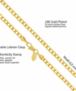 Gold Plated Necklace 3mm Flat Cuban Link Chain
