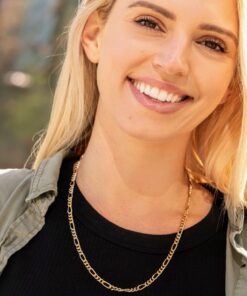 Gold Plated 5.5mm Rounded Figaro Chain Necklace