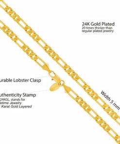 Gold Plated 5mm Crushed Figaro Chain Necklace