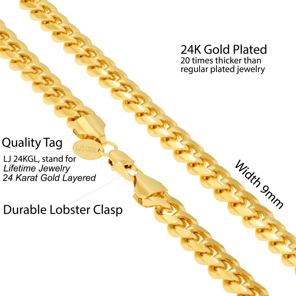 Gold Plated 9mm Cuban Link Chain (Round)