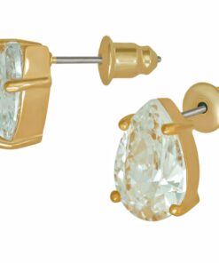 Gold Plated 9mm Cubic Zirconia Teardrop Stud Earrings
