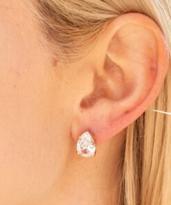 Gold Plated 9mm Cubic Zirconia Teardrop Stud Earrings