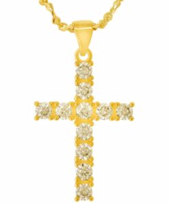 Gold Plated Cross Pendant Necklace with Cubic Zirconia