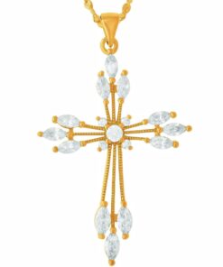 Gold Plated Cross Pendant Necklace – Cubic Zirconia Snowflake