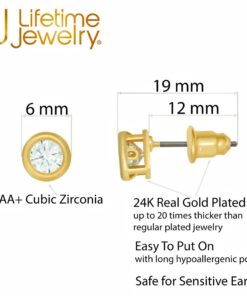 Gold Plated Cubic Zirconia Button Stud Earrings