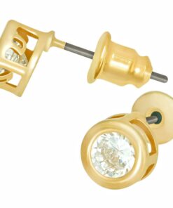 Gold Plated Cubic Zirconia Button Stud Earrings