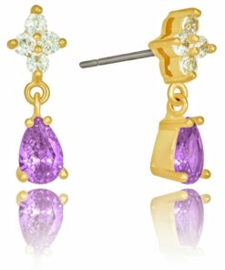 Gold Plated Cubic Zirconia Dangling Teardrop Stud Earrings