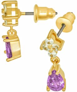 Gold Plated Cubic Zirconia Dangling Teardrop Stud Earrings