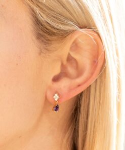 Gold Plated Cubic Zirconia Dangling Teardrop Stud Earrings