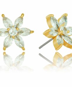 Gold Plated Cubic Zirconia Daylily Flower Earrings