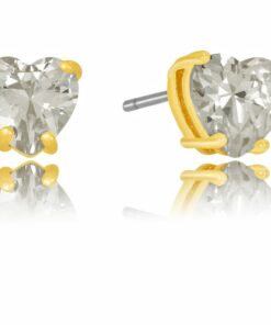 Gold Plated Cubic Zirconia Heart Stud Earrings
