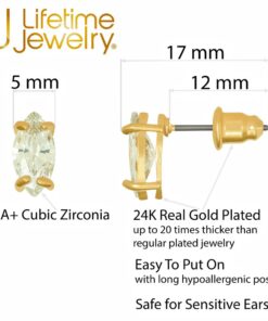 Gold Plated Cubic Zirconia Marquise Stud Earrings