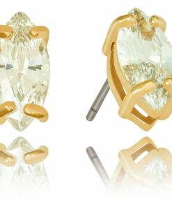 Gold Plated Cubic Zirconia Marquise Stud Earrings