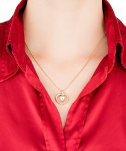 Gold Plated Dangling Cubic Zirconia Heart Necklace