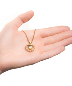 Gold Plated Dangling Cubic Zirconia Heart Necklace