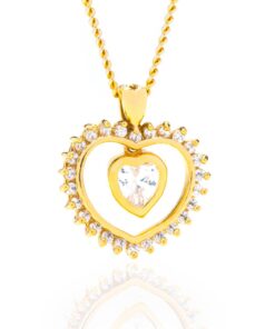 Gold Plated Dangling Cubic Zirconia Heart Necklace